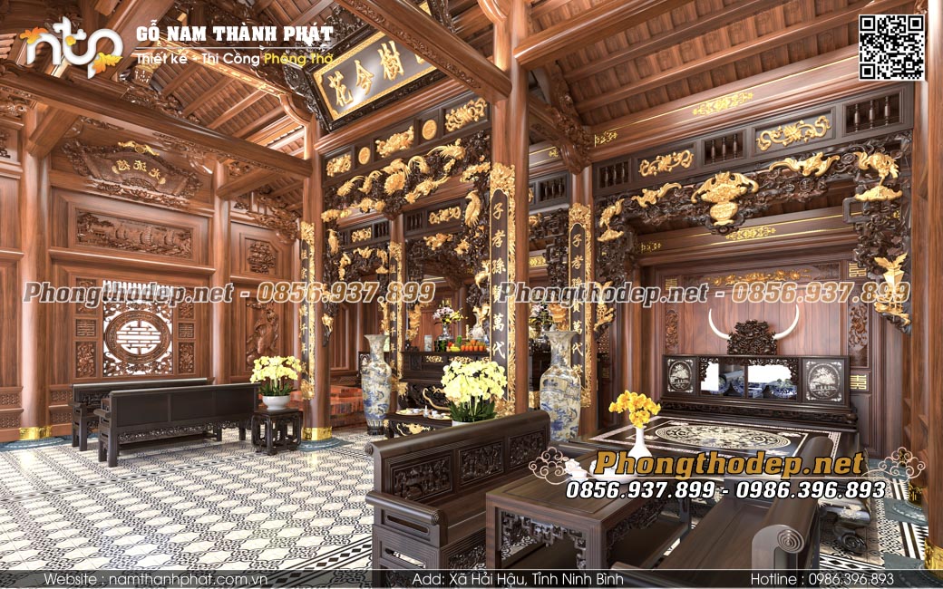 Bố trí nội thất nhà gỗ 3 gian lim Lào đẹp